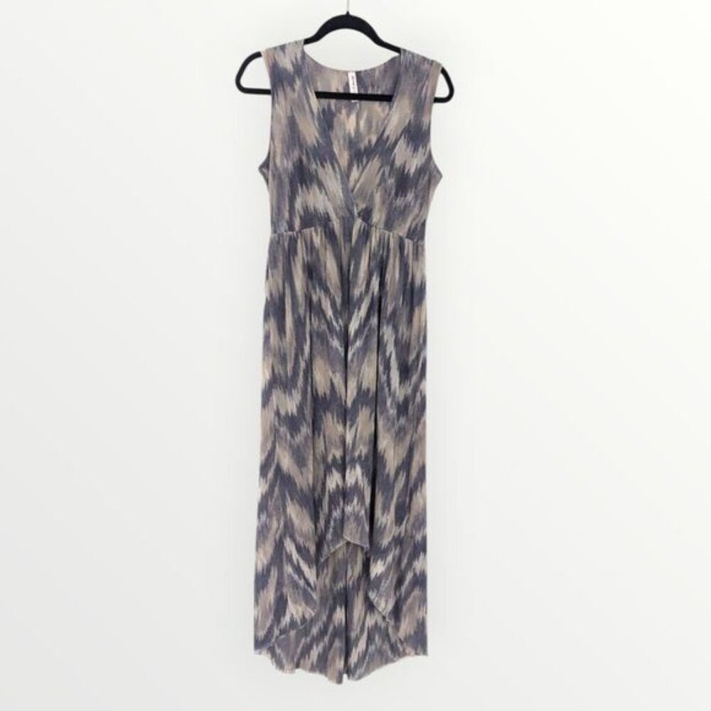 Sweet Pea Stacy Frati Dress Womens Medium Y2K Mesh Empire Waist Maxi Beige Gray